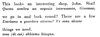 Un esempio di traduzione interlineata ossia sotto la riga del testo inglese c'è una riga di testo tradotto in italiano